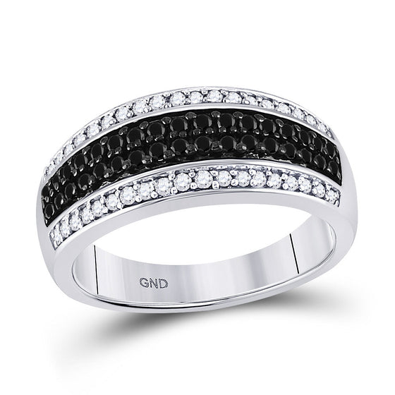 10k White Gold Womens Round Black Color Enhanced Diamond Band Ring 1/2 Cttw