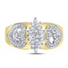 10k Two-tone Yellow Gold Womens Round Diamond Oval Cluster Love Heart Ring 1/8 Cttw