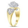 10k Two-tone Yellow Gold Womens Round Diamond Oval Cluster Love Heart Ring 1/8 Cttw