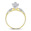 10k Two-tone Yellow Gold Womens Round Diamond Oval Cluster Love Heart Ring 1/8 Cttw