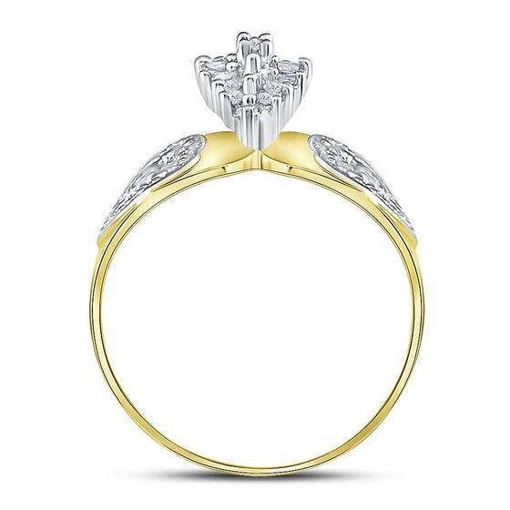 10k Two-tone Yellow Gold Womens Round Diamond Oval Cluster Love Heart Ring 1/8 Cttw