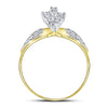 10k Two-tone Yellow Gold Womens Round Diamond Oval Cluster Love Heart Ring 1/8 Cttw