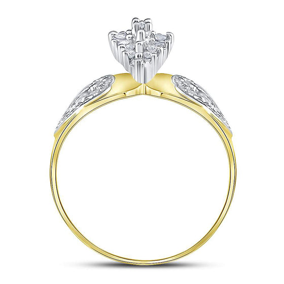 10k Two-tone Yellow Gold Womens Round Diamond Oval Cluster Love Heart Ring 1/8 Cttw