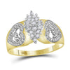 10k Two-tone Yellow Gold Womens Round Diamond Oval Cluster Love Heart Ring 1/8 Cttw