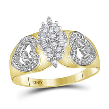  10k Two-tone Yellow Gold Womens Round Diamond Oval Cluster Love Heart Ring 1/8 Cttw