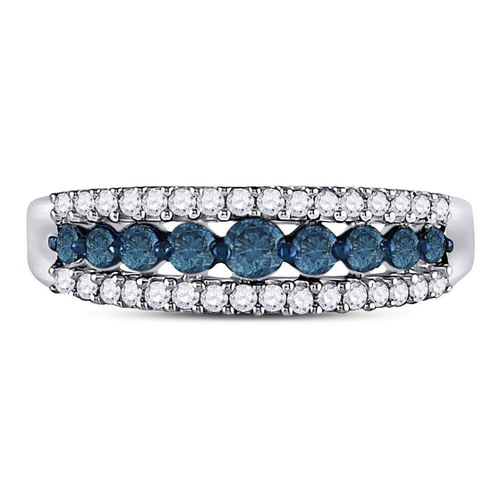 10k White Gold Womens Round Blue Color Enhanced Diamond Band Ring 1/2 Cttw