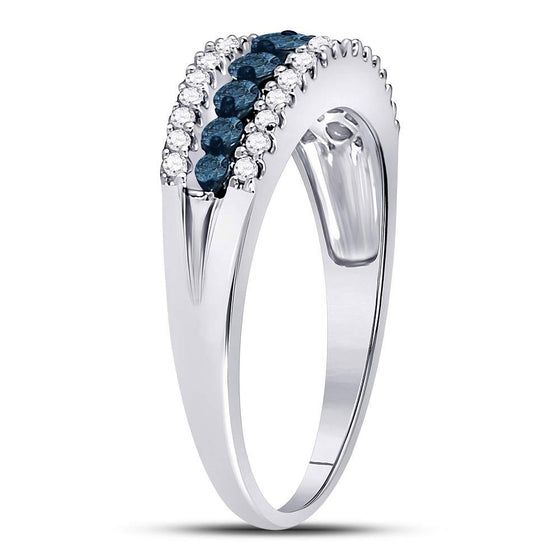 10k White Gold Womens Round Blue Color Enhanced Diamond Band Ring 1/2 Cttw