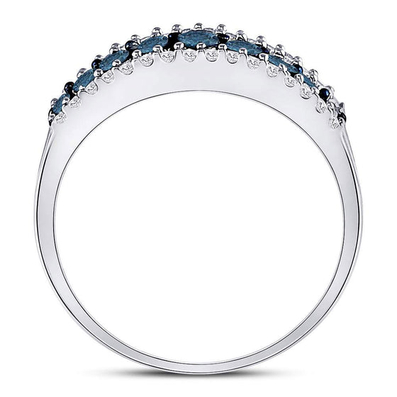 10k White Gold Womens Round Blue Color Enhanced Diamond Band Ring 1/2 Cttw