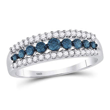  10k White Gold Womens Round Blue Color Enhanced Diamond Band Ring 1/2 Cttw