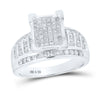 Sterling Silver Princess Diamond Square Cluster Bridal Wedding Engagement Ring 1 Cttw