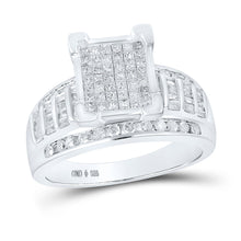  Sterling Silver Princess Diamond Square Cluster Bridal Wedding Engagement Ring 1 Cttw