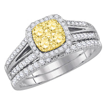  14k White Gold Womens Round Yellow Diamond Bridal Wedding Ring Band Set 1 Cttw
