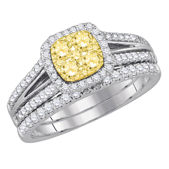 14k White Gold Womens Round Yellow Diamond Bridal Wedding Ring Band Set 1 Cttw