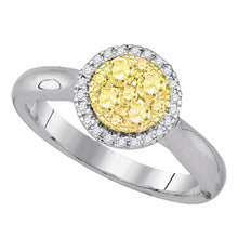  14k White Gold Womens Round Canary Yellow Diamond Circle Cluster Ring 1/2 Cttw