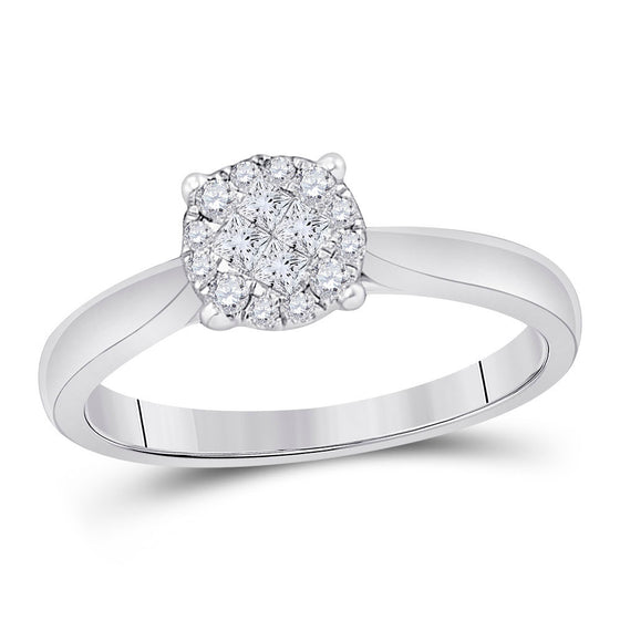 14k White Gold Princess Diamond Cluster Bridal Wedding Engagement Ring 1/4 Cttw
