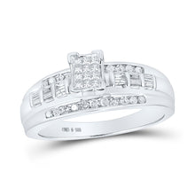  Sterling Silver Princess Diamond Square Cluster Bridal Wedding Engagement Ring 1/3 Cttw