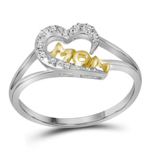  Two-tone Sterling Silver Womens Round Diamond Mom Heart Ring 1/20 Cttw