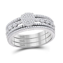  10k White Gold Round Diamond 3-Piece Bridal Wedding Ring Band Set 3/8 Cttw