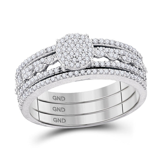 10k White Gold Round Diamond 3-Piece Bridal Wedding Ring Band Set 3/8 Cttw