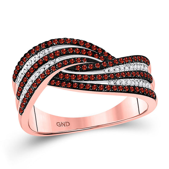 10k Rose Gold Womens Round Red Color Enhanced Diamond Band Ring 3/8 Cttw