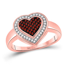  10k Rose Gold Womens Round Red Color Enhanced Diamond Halo Heart Cluster Ring 1/5 Cttw