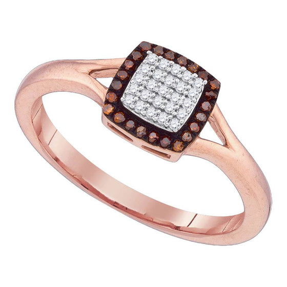 10k Rose Gold Womens Round Red Color Enhanced Diamond Square Ring 1/8 Cttw