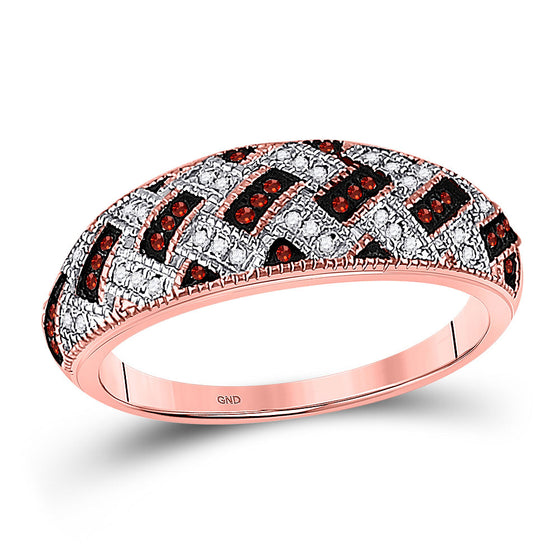 10k Rose Gold Womens Round Red Color Enhanced Diamond Band Ring 1/6 Cttw