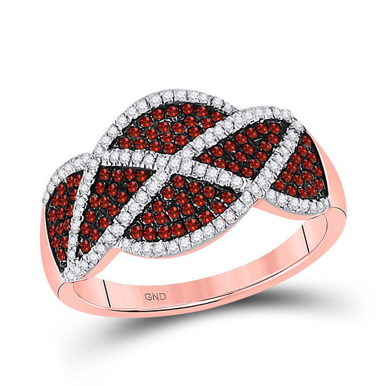 10k Rose Gold Womens Round Red Color Enhanced Diamond Segmented Fashion Ring 1/2 Cttw