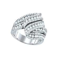  14k White Gold Womens Round Diamond Fold Over Fashion Ring 2 Cttw