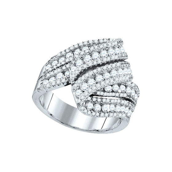 14k White Gold Womens Round Diamond Fold Over Fashion Ring 2 Cttw