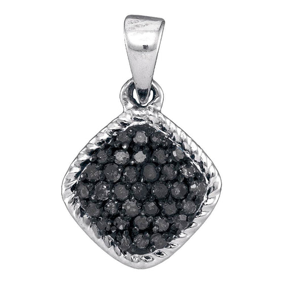 10k White Gold Womens Round Black Color Enhanced Diamond Cluster Pendant 1/4 Cttw