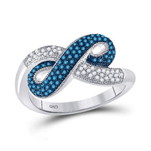  10k White Gold Womens Round Blue Color Enhanced Diamond Infinity Ring 1/3 Cttw