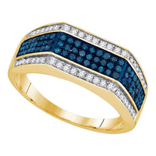  10k Yellow Gold Mens Round Blue Color Enhanced Diamond Band Ring 3/4 Cttw