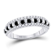  10k White Gold Womens Round Black Color Enhanced Diamond Symmetrical Band Ring 1/2 Cttw