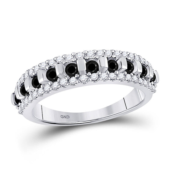 10k White Gold Womens Round Black Color Enhanced Diamond Symmetrical Band Ring 1/2 Cttw