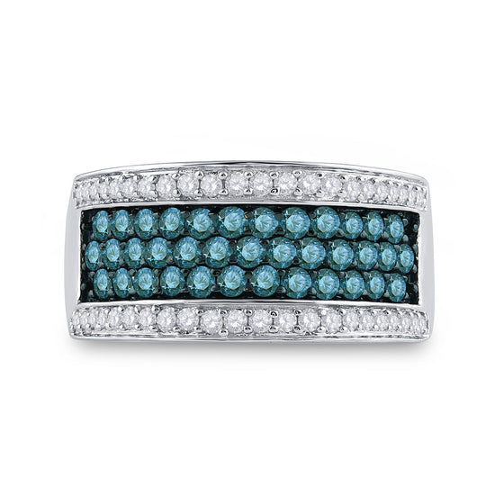 10k White Gold Womens Round Blue Color Enhanced Diamond Band Ring 1 Cttw