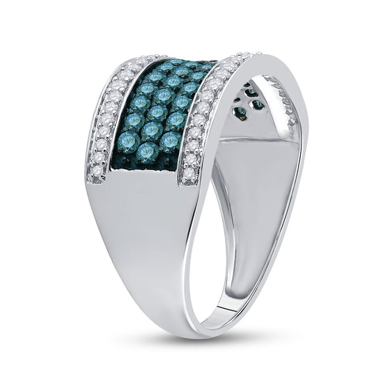 10k White Gold Womens Round Blue Color Enhanced Diamond Band Ring 1 Cttw