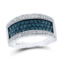  10k White Gold Womens Round Blue Color Enhanced Diamond Band Ring 1 Cttw