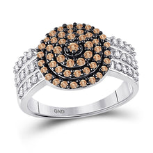  10k White Gold Womens Round Brown Diamond Concentric Cluster Ring 3/4 Cttw