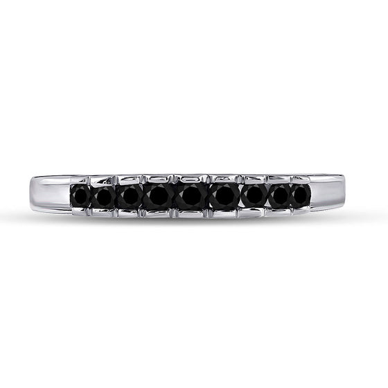 10k White Gold Womens Princess Black Color Enhanced Diamond Band Ring 1/4 Cttw