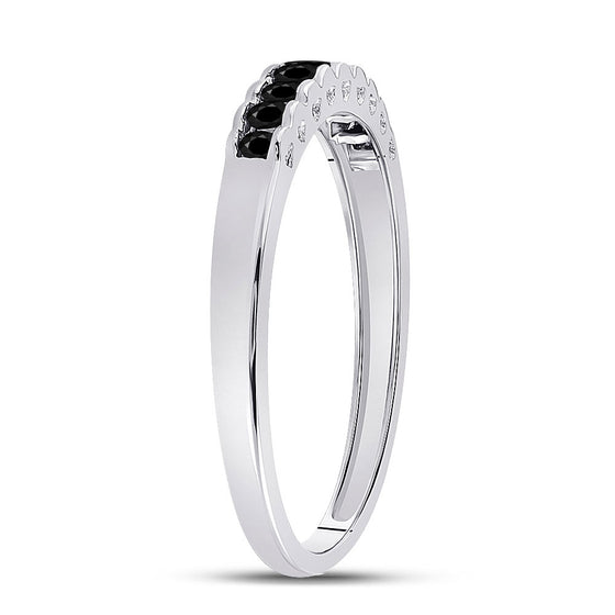 10k White Gold Womens Princess Black Color Enhanced Diamond Band Ring 1/4 Cttw