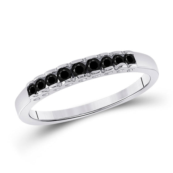 10k White Gold Womens Princess Black Color Enhanced Diamond Band Ring 1/4 Cttw