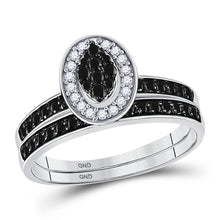  10k White Gold Womens Round Black Color Enhanced Diamond Bridal Wedding Ring Set 1/2 Cttw
