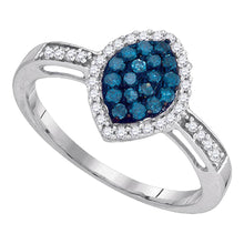  10k White Gold Womens Round Blue Color Enhanced Diamond Oval Frame Cluster Ring 1/3 Cttw