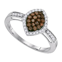  10k White Gold Womens Round Brown Diamond Oval Frame Cluster Ring 1/3 Cttw