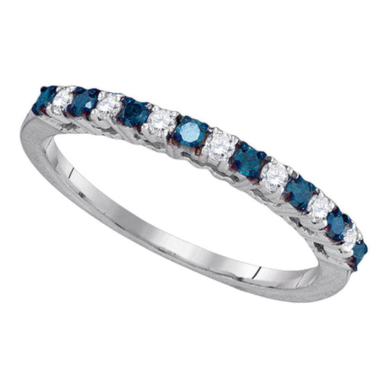 10k White Gold Womens Round Blue Color Enhanced Diamond Band Ring 1/4 Cttw