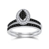 Sterling Silver Round Black Color Enhanced Diamond Bridal Wedding Ring Band Set 1/2 Cttw