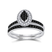  Sterling Silver Round Black Color Enhanced Diamond Bridal Wedding Ring Band Set 1/2 Cttw