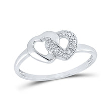  Sterling Silver Womens Round Diamond Double Linked Heart Ring 1/20 Cttw