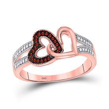  10k Rose Gold Womens Round Red Color Enhanced Diamond Double Heart Ring 1/6 Cttw